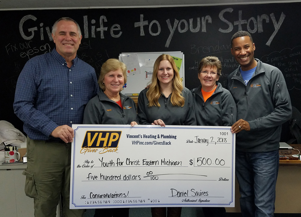 Second Place winner of VHP Gives Back, Youth for Christ East Michigan.